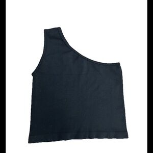 Just U Woman's Black One Shoulder Tank Top Size Free (0337)